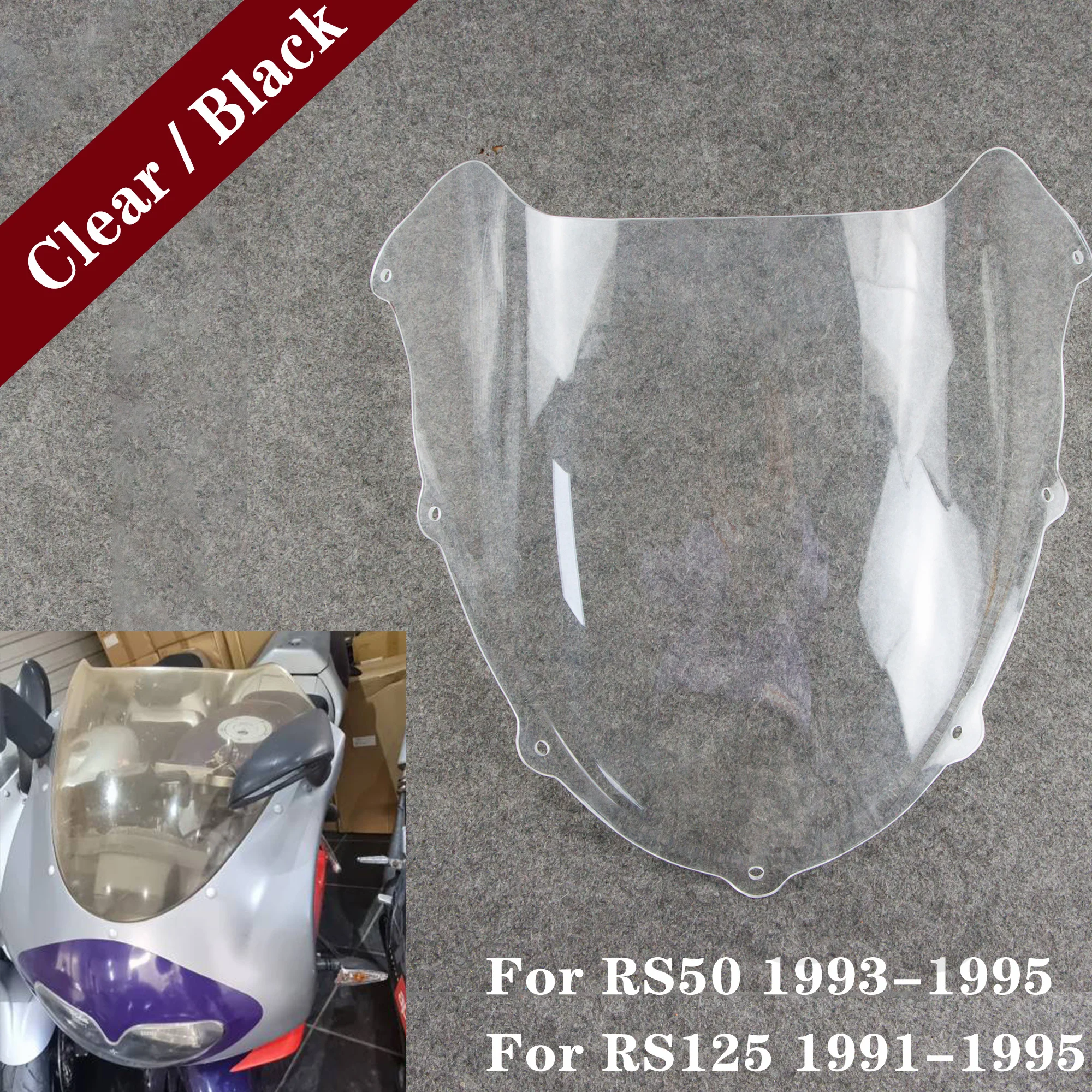 Misura Per 1993 - 1996 Aprilia Rs50 Parabrezza Moto Parabrezza Nero Trasparente Schermo Vento Rs 50 1994 1995