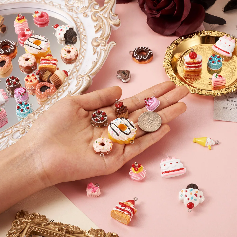 80Pcs Imitation Food Resin Pendants With Platinum Plated Iron Loops Dessert Charms For Women Earrring Jewelry Making Accessories