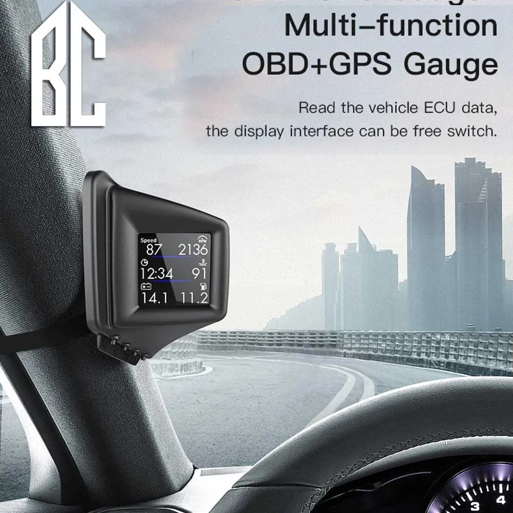 Nova Multi-função Hud Gadget Obd2 Mais Gps On-board Computador Um-pilar Guarnição Instalar Rpm Turbo Pressão de Óleo Temperatura da Água Gps Velocímetro