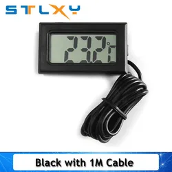 Compact Waterproof Digital Thermometer with LCD Display for Freezer and Indoor/Outdoor Use (Black with 1M Cable)