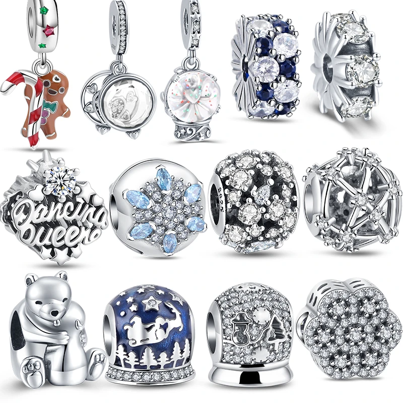

925 Sterling Silver Charms Beads Fit Original Pandora Snowflake Bear For Bracelets Bangle Fashion Jewelry Gifts