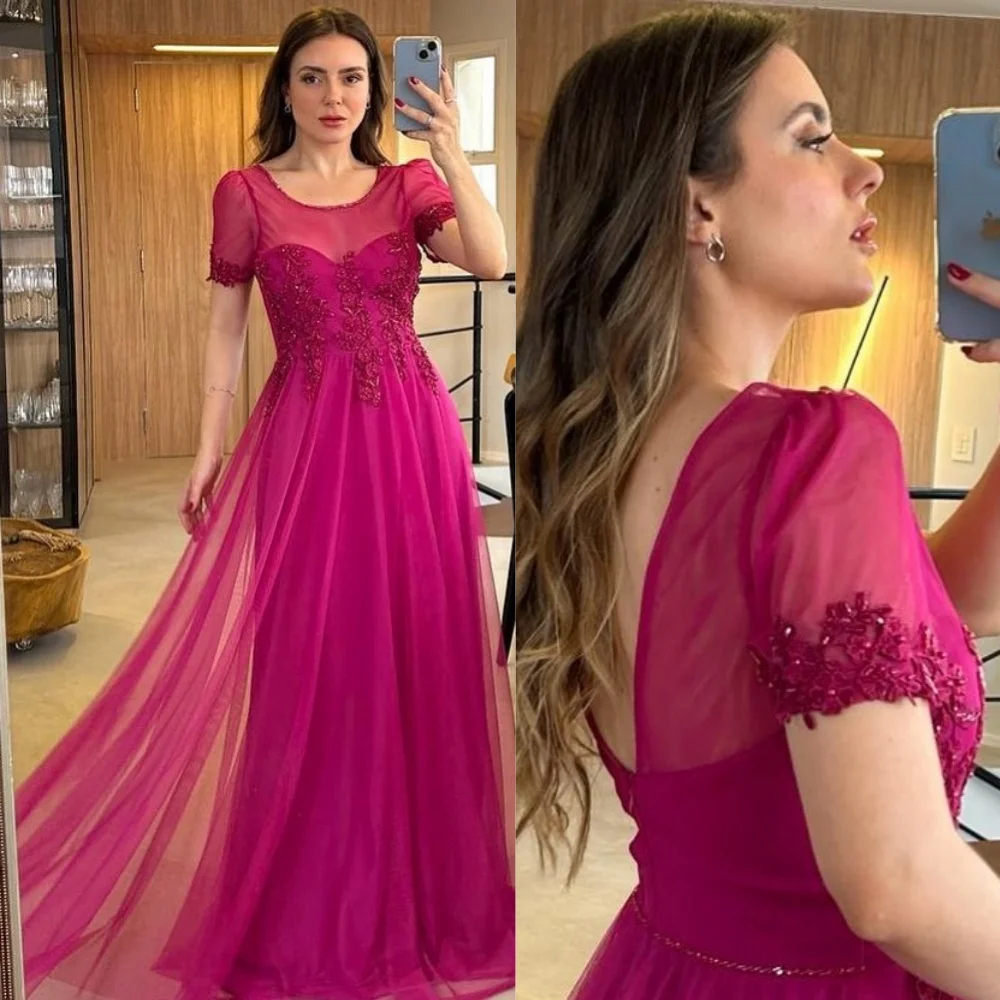 

Ball Dress Evening Saudi Arabia Tulle Sequined Flower Beading Ruched Engagement A-line O-Neck Bespoke Occasion Gown Long Dresses