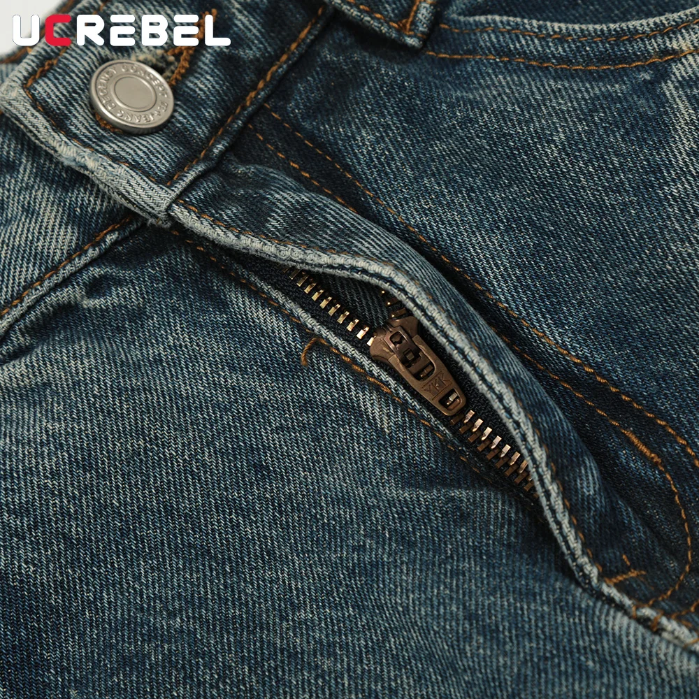 Spliced Wide Leg Jeans Mens Washed Distressed Retro High Street Loose Denim Pants Baggy Trousers Men 3