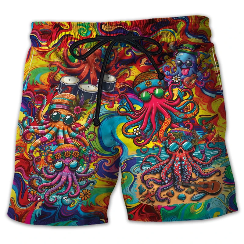 

Sea Animal Octopus 3D Print Short Pants For Men Clothes Hawaiian Ocean Squid Beach Shorts Casual Cartoon Trunks Flower Trousers