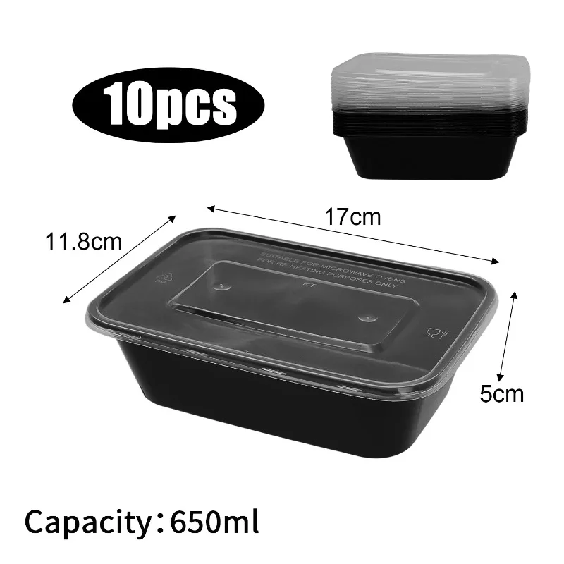10/20Pcs Disposable Plastic Lunch Box with Lid, Black Food Containers for Fruits, Veget... - SKU DPLB2117 - UGI Packaging
