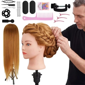 Testa di Manichino per Capelli con Supporto 26" per Trucco |   Testa di Manichino per Cosmetologia, per Acconciature e Formazione in Parruccheria