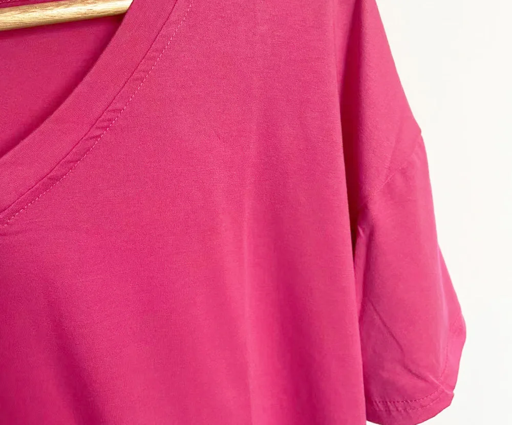 Women's Short Sleeve T Shirt - Cotton Broadcloth Polyester Fabric Top, Loose Fit Tee