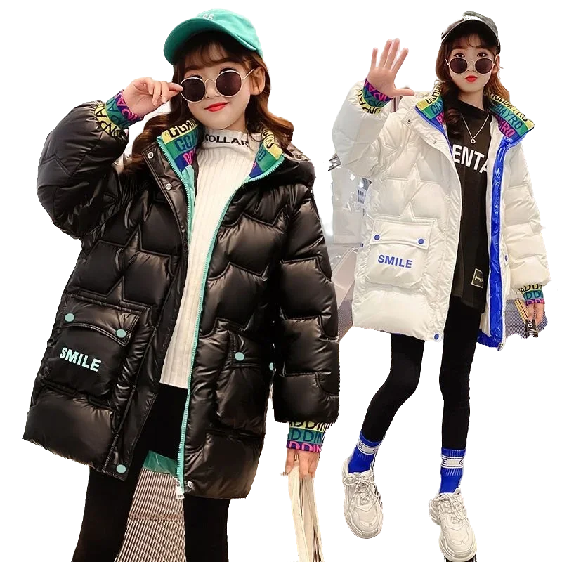 

-30℃ Winter Cotton Jacket Girls Waterproof Hooded Coat Children Outerwear Clothing Teenage 3-14Y Clothes Kids Parka Snowsuit