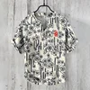 Koi Art Printed Linen Blended V-neck Men's Fashion Shirt 3