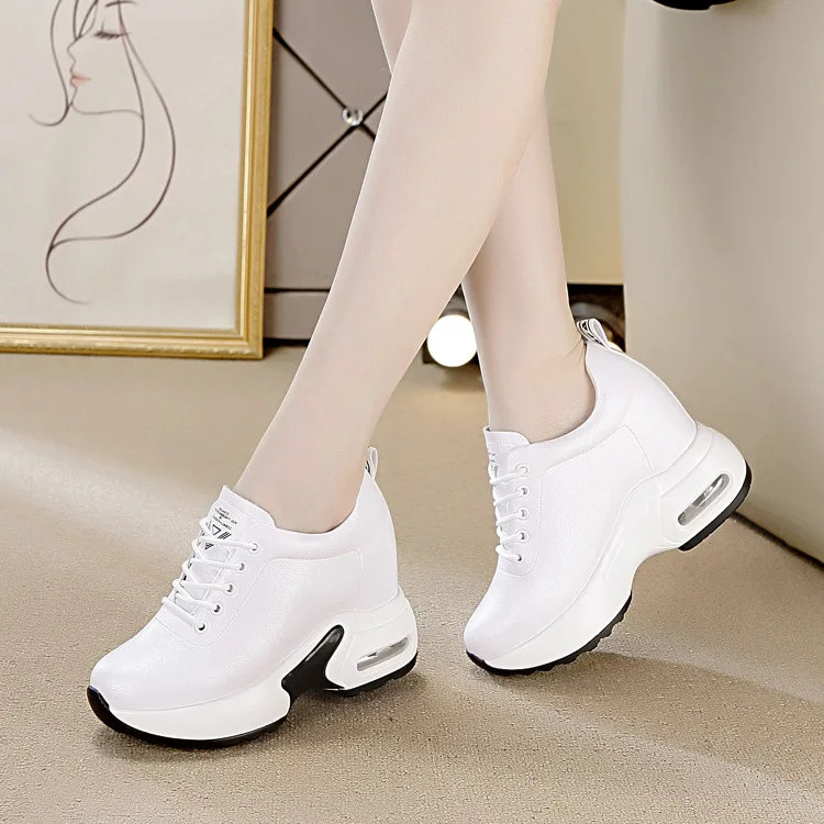 

Genuine Leather Women's Shoes Inner High Heel White Shoes Women's Low Top Casual Shoes For Women Chaussures Femme Zapatos Mujer