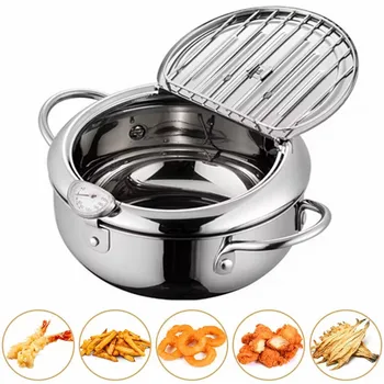 ANYOHOE padella per friggitrice in acciaio inossidabile 304 con termometro cucina Tempura pentola per friggitrice per pollo patatine fritte gamberetti di pesce 1