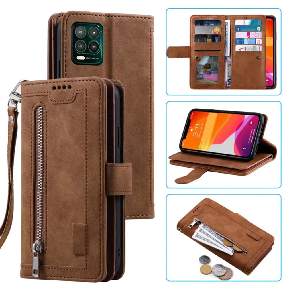 9 Cards Wallet Case For Moto G Stylus 5G Case Card Slot Zipper Flip Folio With Wrist Strap Carnival For Moto G Stylus 5G Cover