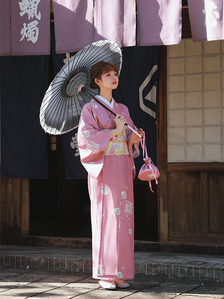 Japanese traditional style pink kimono bag in polyester cotton