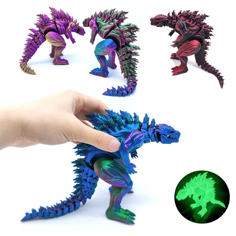 Figurine d'action dinosaure musculaire imprimée en 3D, Mini jouets, modèle de monstre, ornement de bureau rotatif mobile, cadeau pour enfants