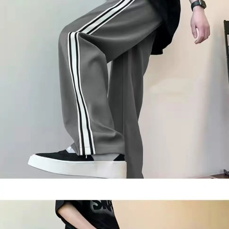 American street men and women trendy retro striped patchwork straight casual pants for spring and autumn loose wide leg pants