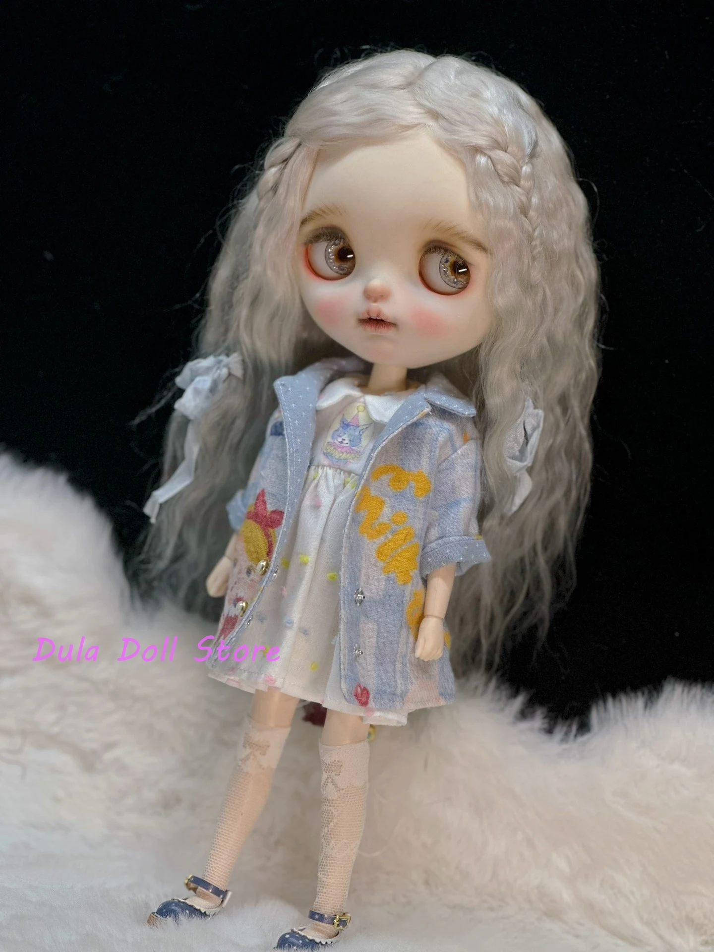 2026 Dula 인형 옷 드레스 라이트 블루 캐주얼 브러시드 자켓 Blythe O..