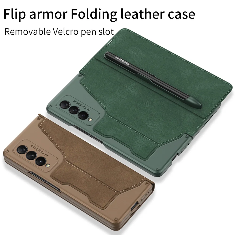Case For Samsung Galaxy Z Fold 5 4 3 5G Case with Pen Slot and Card Holder For Fold5 Fold4 Fold3 Cover with Front Galss Flim