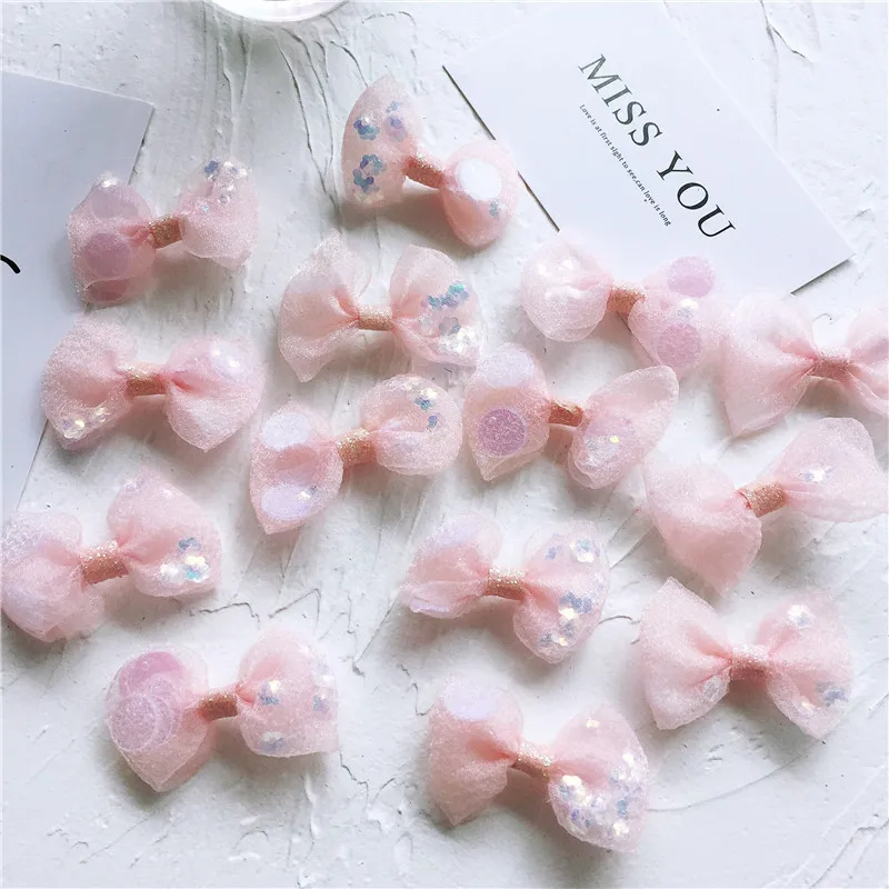 

15PCS New DIY handmade mesh sequins small knot bow tie children's hair accessories clothing material bow decoration