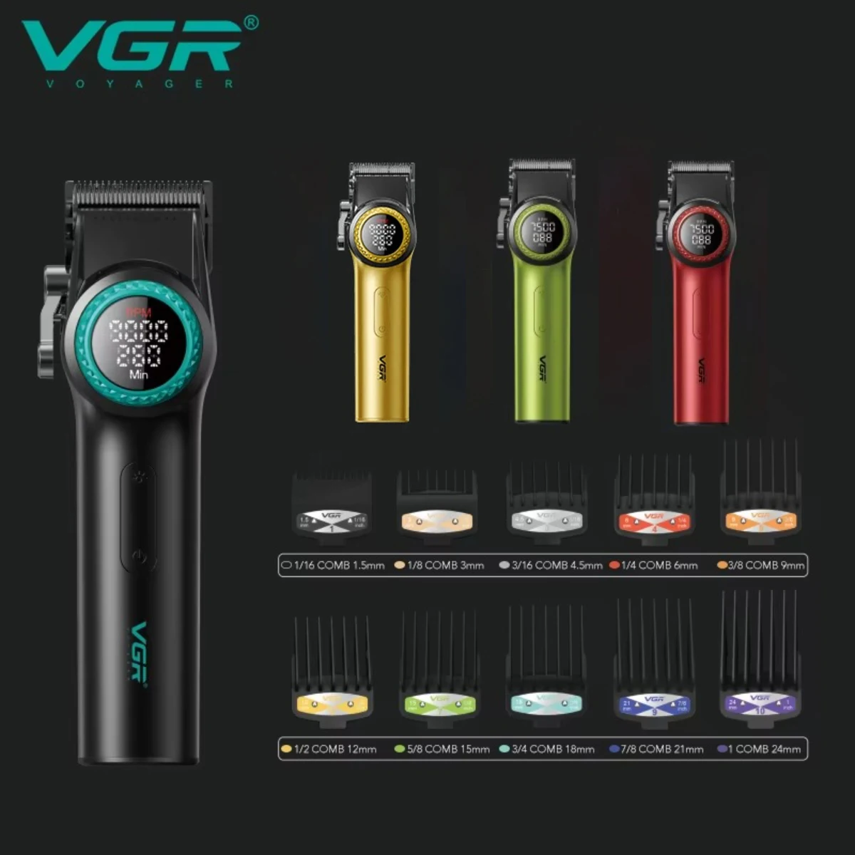 VGR Hair Trimmers Professional Hair Clippers 9000 RPM Machine Brushless Motor Metal Trimmers Electric Trimmer for Men V-001