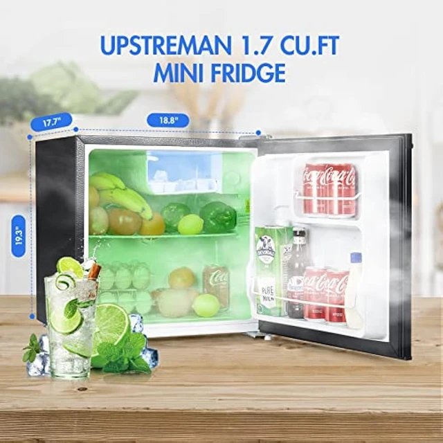 Upstreman 3.2 Cu.Ft Mini Fridge with Freezer, Stainless Steel 2 door,  Adjustable Thermostat, Low noise, Energy-efficient, Compact Refrigerator  for Dorm, Office, Bedroom