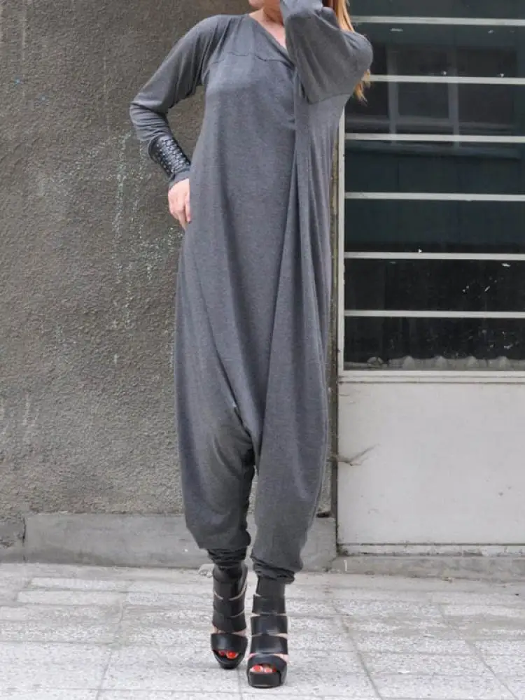 

Bohohipei Female Simple Solid Color Off-The-Shoulder Casual Jumpsuits 2024 New Spring Long Sleeves Loose Cross-Pants Jump Suits