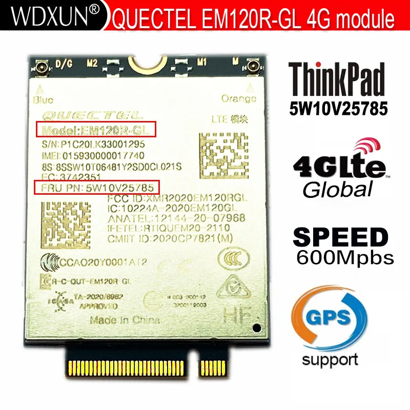 

QUECTEL EM120R-GL EM120R 4G Module CAT12 all netcom 600Mbps 5W10V25785 for ThinkPad X1 Yoga 6th X13 Yoga P14s T14 T15 T15s