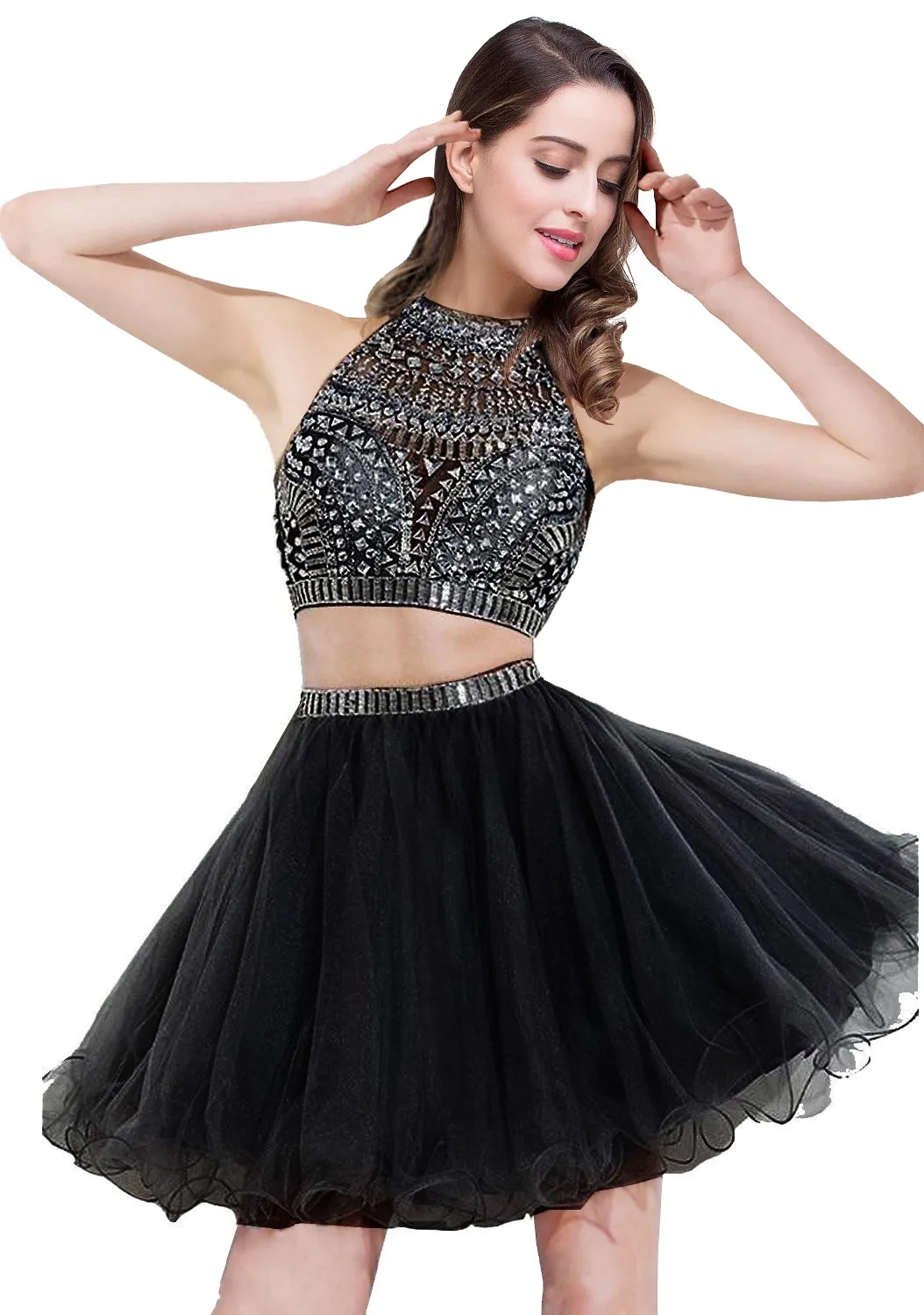 Royal Blue Cocktail Dresses Crystal Beaded Short Graduation Robe De Soiree Mini Two Pieces Girl Party Wear Homecoming Dresses