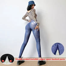 Fall/winter Jeans-like Women's Yoga Pants In Europe and America Women's Crotch Invisible Zipper High Waist Hip Fitness Pants Sex