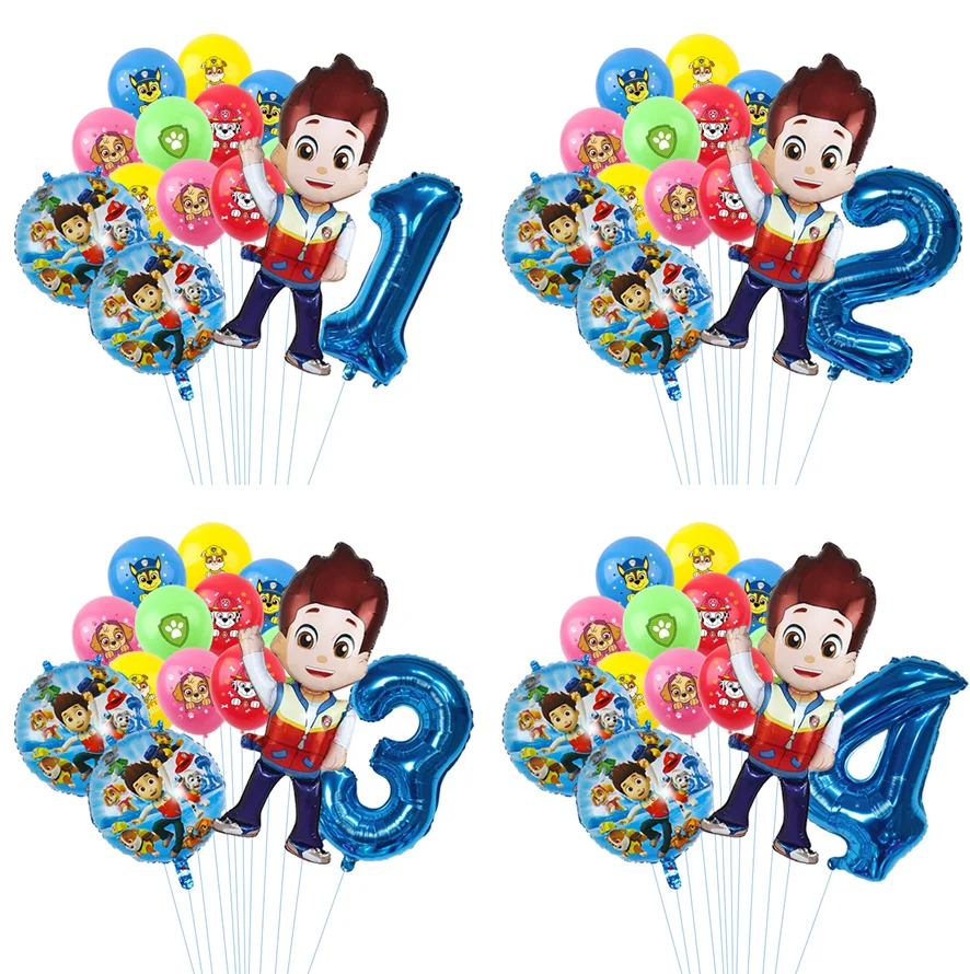 1Set Cartoon Paw Patrol Number Foil Balloons Lovely Ryder Captain Birthday Balloons Baby Shower Kids Party Decorations Balloons