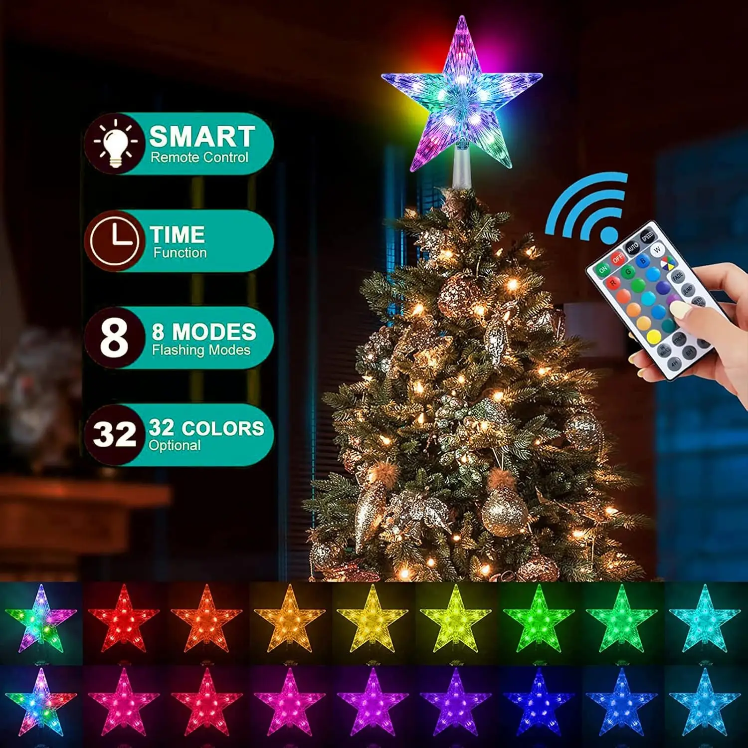 Christmas Tree Topper Star Light Decor 16 Color Changing Remote Controller Multicolor LED Christmas Star USB Powered Xmas Gift 2