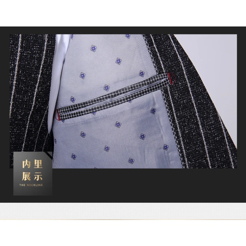 (suit jacket+vest+pants) Korean version of men's suit, striped suit set, business Blazer set, wedding Blazer set