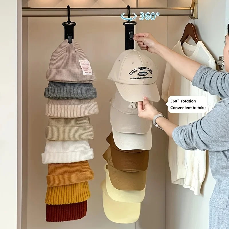 Wardrobe Hat Rack Hanging Rope Hat Storage Clips Hat Organizer Display for Baseball Caps Hat Hanger for Closet Door and Bedroom