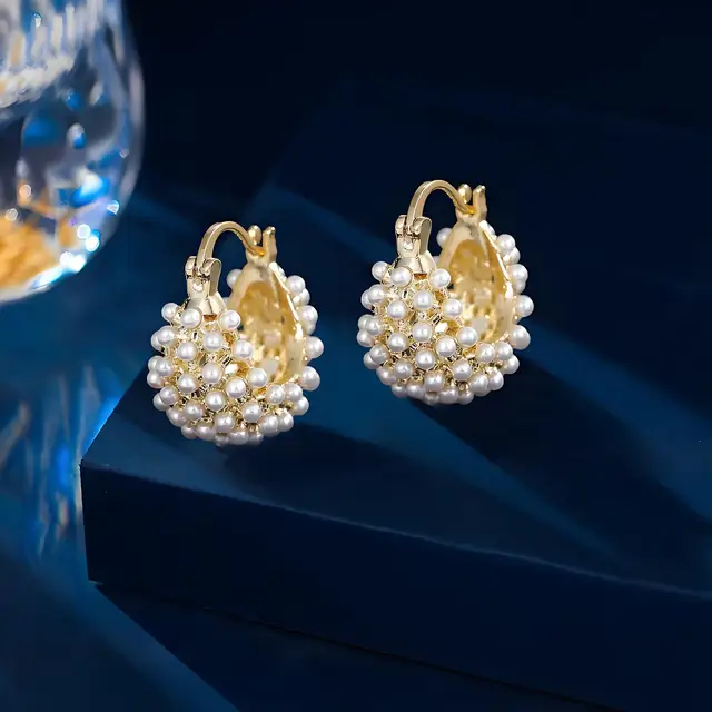 Premium Luxury Dangle Earrings with Imitation Pearls Plated Posts Timeless Elegance Fashionable Ear Accent Jewelry - Image 2