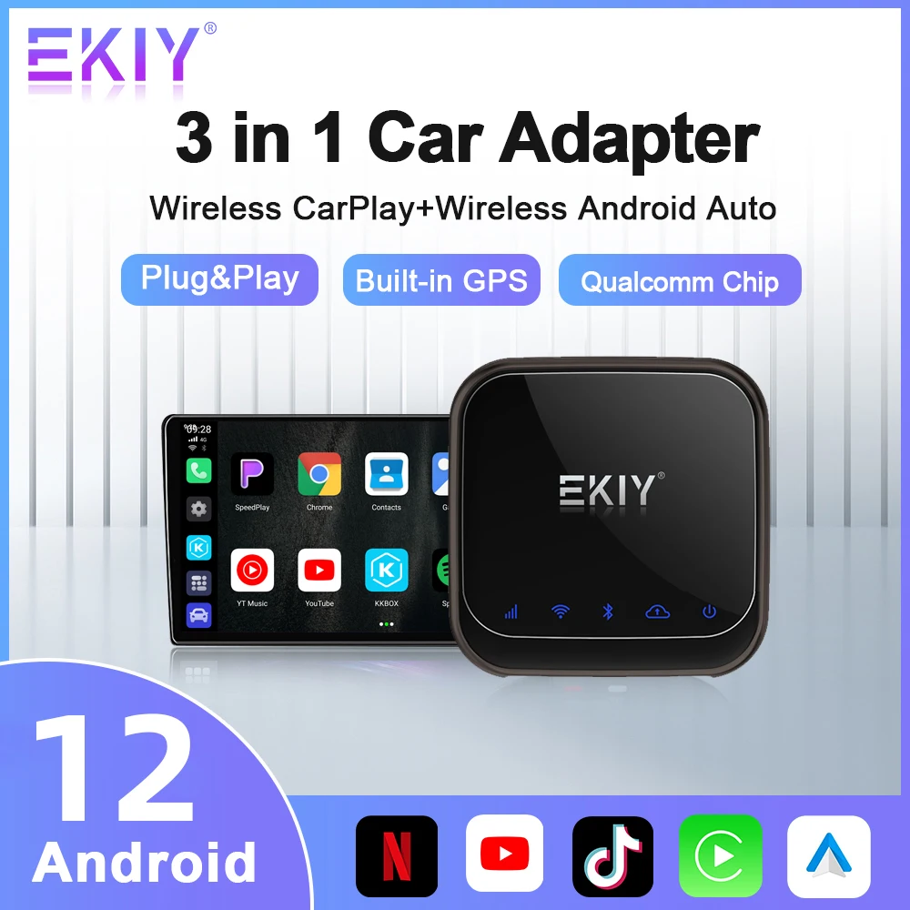 EKIYA9WirelessCarPlayAndroid12AndroidAutoAiBoxMiniUSB