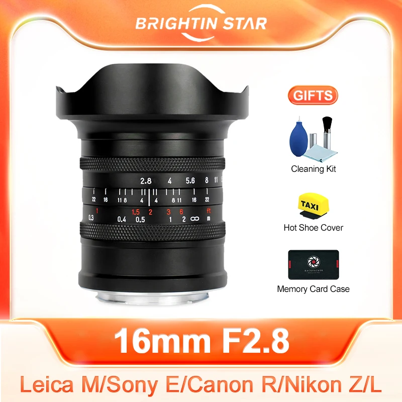 

Brightin Star 16mm F2.8 Full Frame Large Aperture Ultra Wide Angle Lens for Sony E Canon EOS R RF Nikon Z Sigma Leica L Leica M
