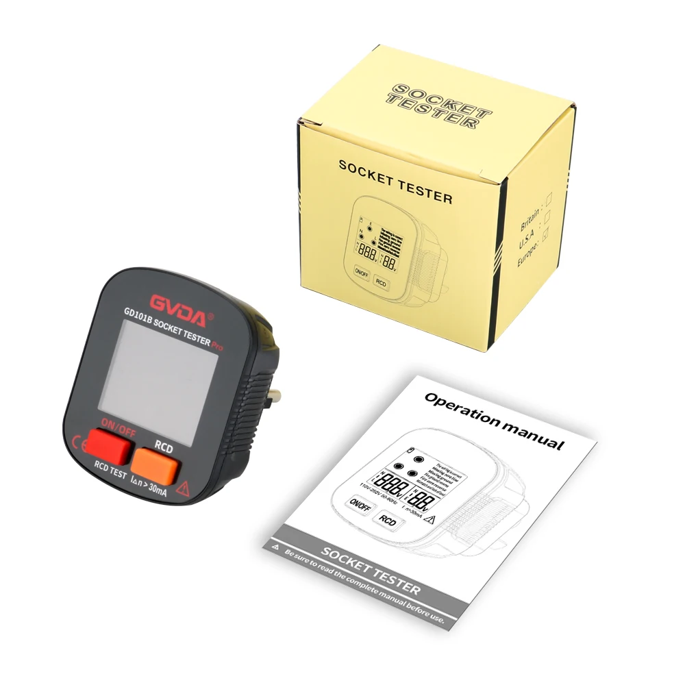 GVDA Digital Socket Tester Outlet Checker Ground Zero Line Polarity Phase Check Electric Circuit Breaker Finder EU Plug 6