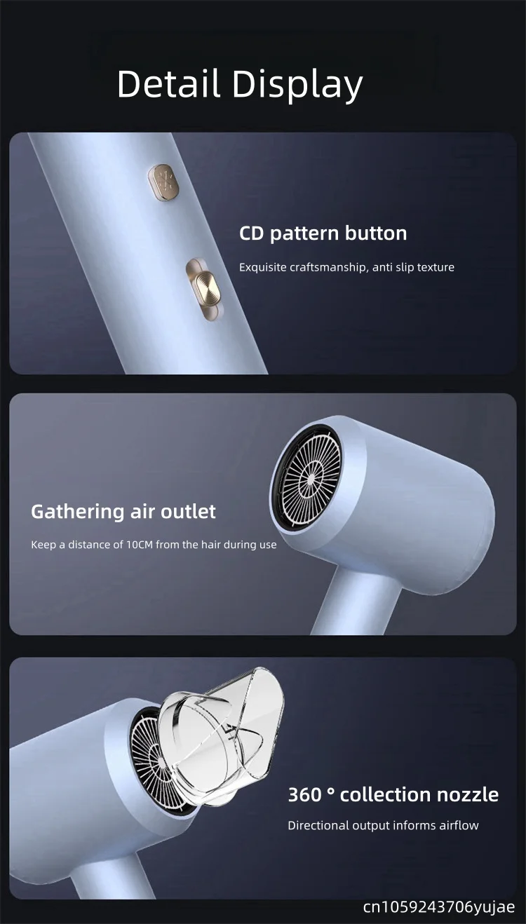 New Hammer Hair Dryer with High Airflow of 59 Seconds, Blue Light Ion Thermostat