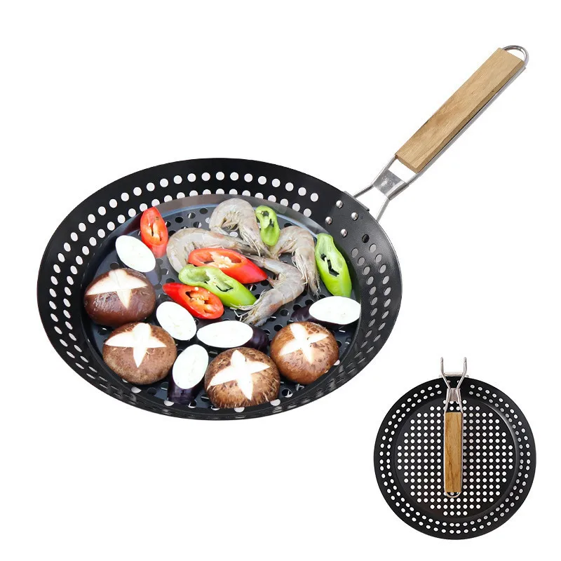 Non-Stick Grill Skillet 12 Pizza Grill Pan for Fry Chapati Cooking  Vegetables And Seafood With Foldable Heat Resistant Handle - AliExpress