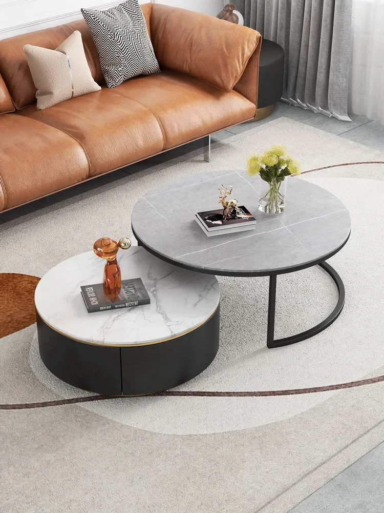 

XL Italian Stone Plate Coffee Table TV Cabinet Combination round Nordic Light Luxury Suit