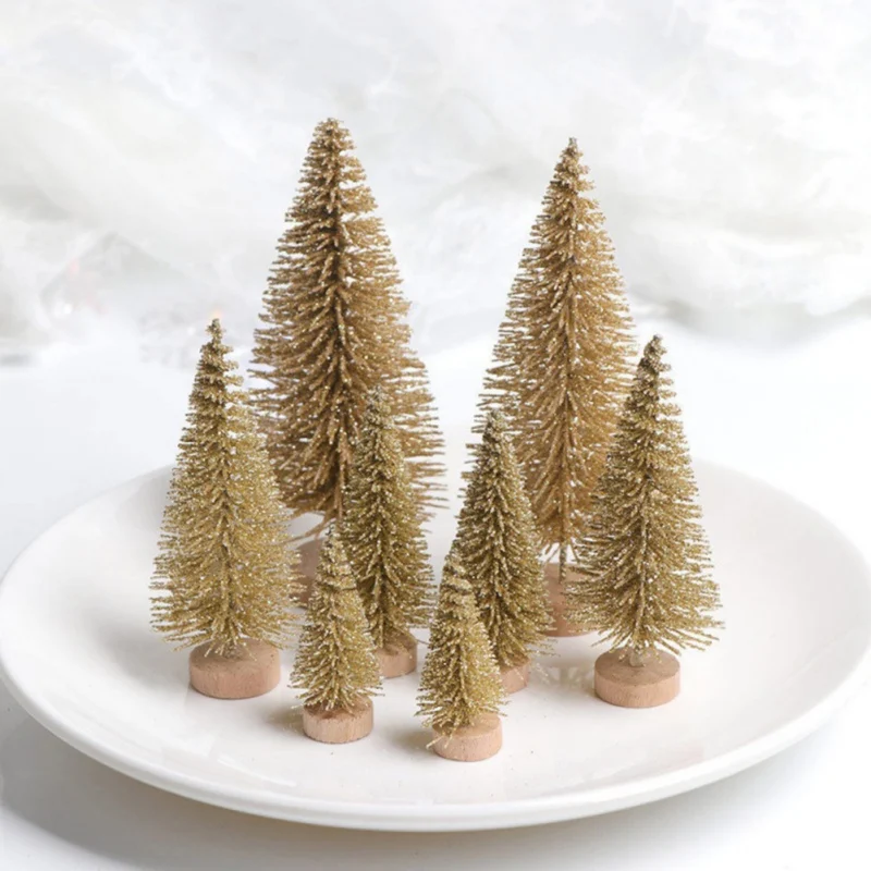 8pcs Mini Decorative Christmas Tree New Year 2024 Kids Gifts Desktop Xmas Tree Home Party Decor Navidad Sisal Silk Xmas Tree