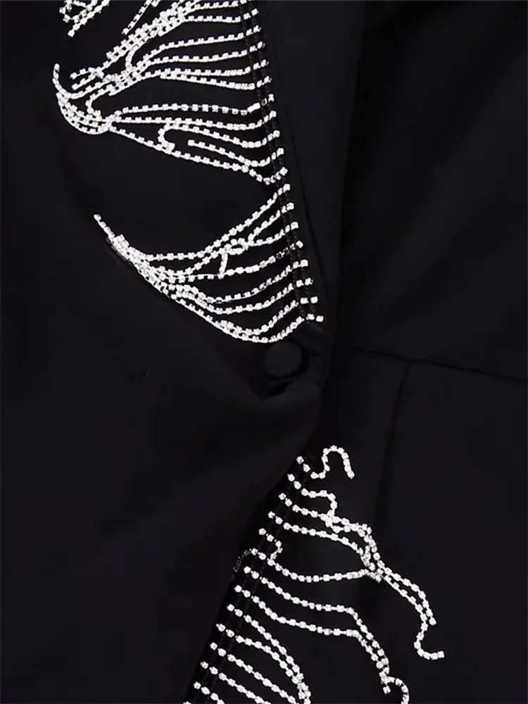 TRAF Black Rhinestone Jumpsuit Women Long Sleeve Blazer Playsuit Fringing Short Jumpsuits For Women 2022 Elegant Woman Jumpsuit