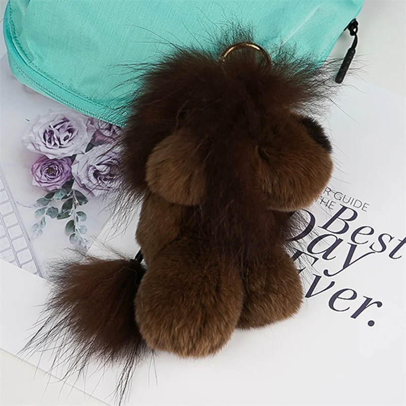 Multi Color Fluffy Real Rabbit Fur Fluffy Keychain Trinkets Women's Toys Fluffy Little Lion Dolls Car Keychain Cute Gift