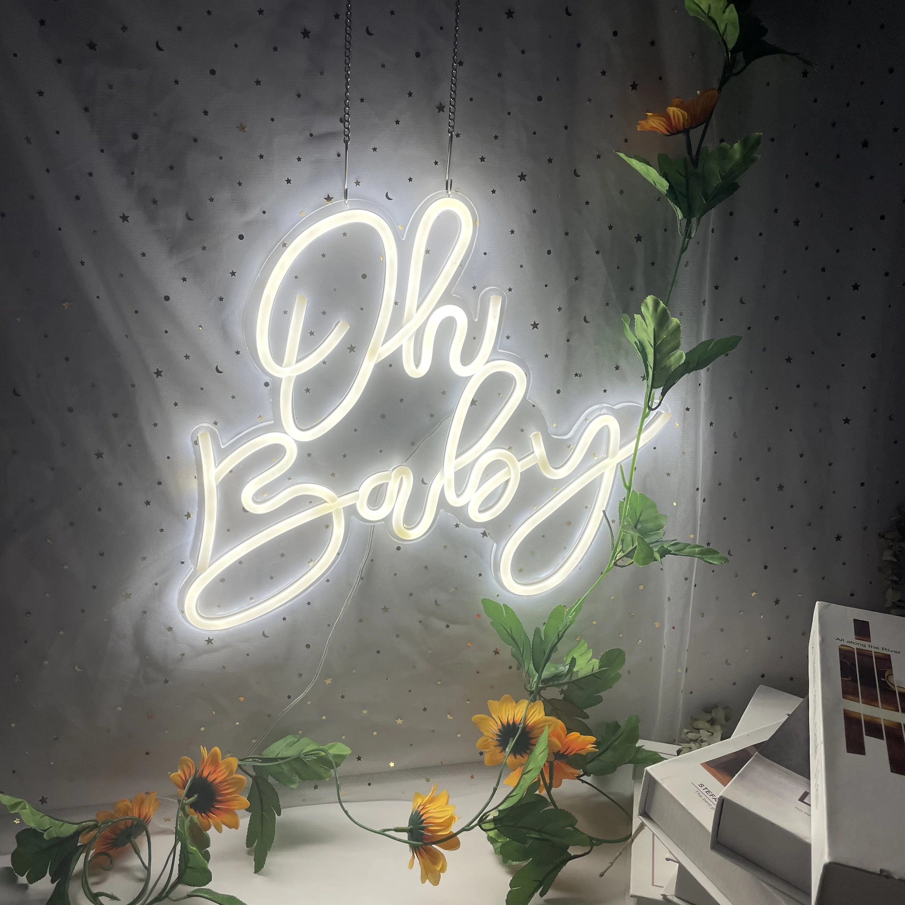 

Неоновая светодиодная вывеска Oh Baby для дня рождения, фотообои, свадебное украшение, Настенное подвесное гибкое освещение, настенное украшение для комнаты, ночник