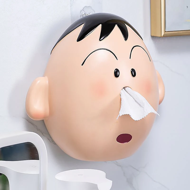 Kawaii Cartoon Paper Roller Creative Household No-Punch Tissue Box Wall Mounted Tissue Box For Kitchen Bathroom 2