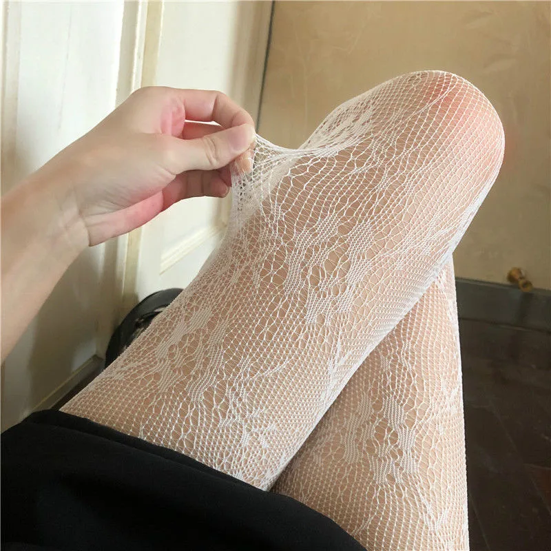 Description Picture 2 of itemSexy Lace Mesh Stockings Black White Lolita Hollowed Out Stockings Pantyhose Japanese Goth Retro Fishnet Stocking Socks Tights