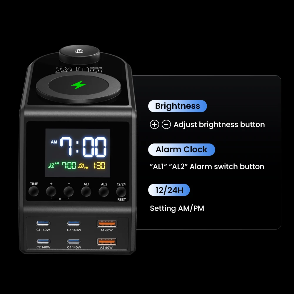 محطة شاحن GaN بقدرة 240 وات 4 × 140 وات PD3.1 USB...