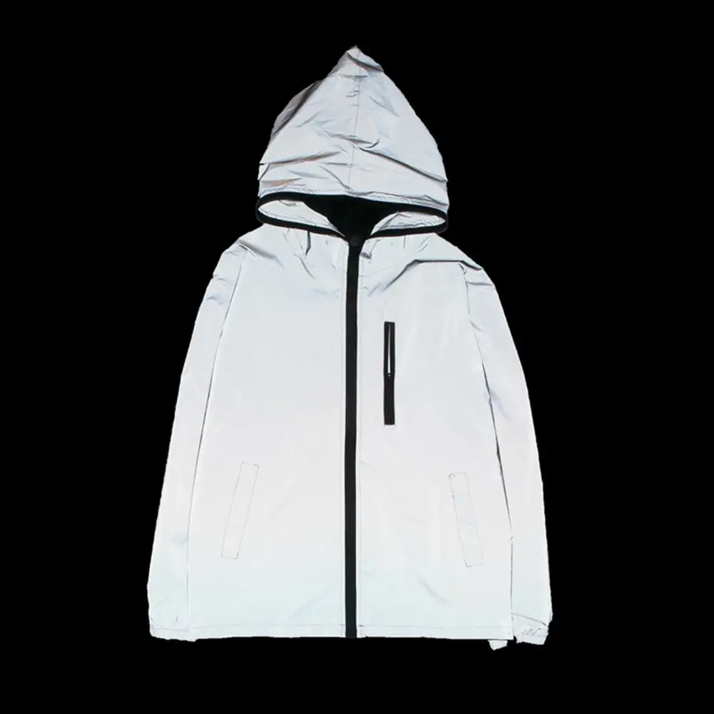 

Stylish Men Windbreaker All-matched Hooded Warm Reflective Hip Hop Jacket Coat Jacket Coat Zipper Closure