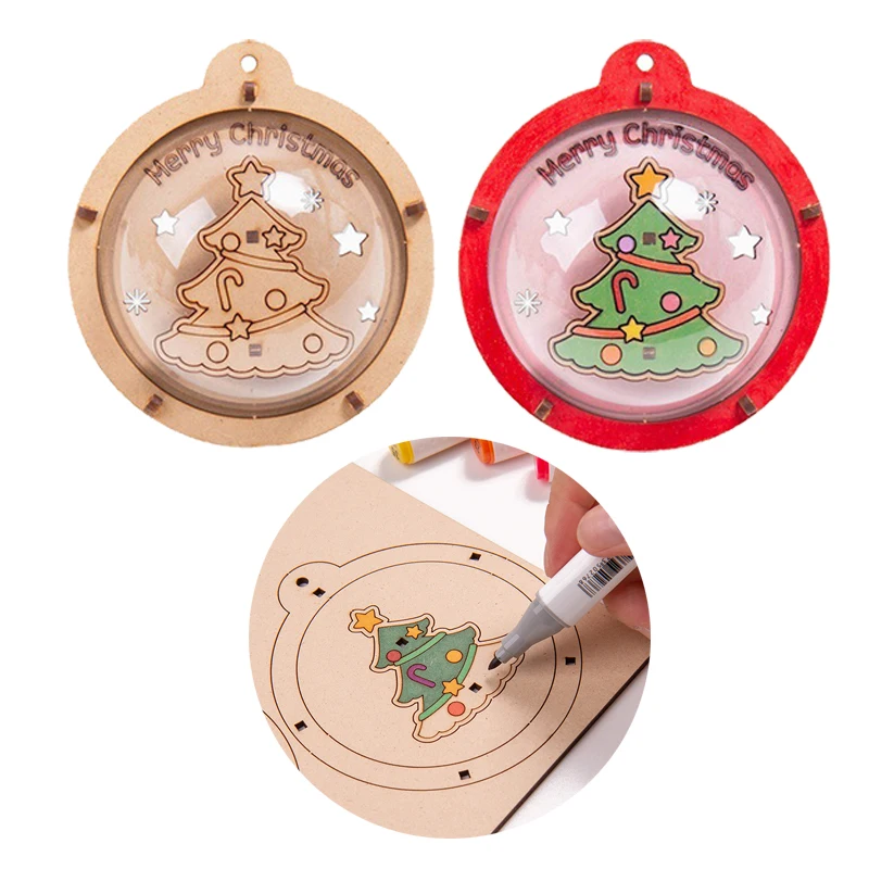 

Kids Handmade Toys Wooden Christmas DIY Arts Crafts Kit Pendant Kindergarten Drawing Assembling Toys Cartoon Christmas Xmas Gift