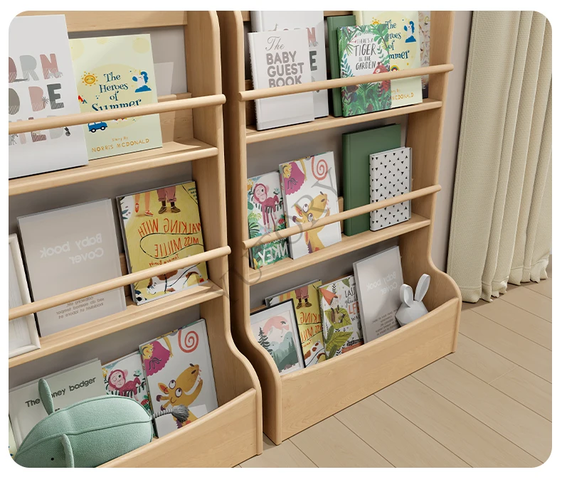 Full solid wood small unit bookshelf, multi-layer bookshelf, children's storage rack, floor to ceiling picture book rack