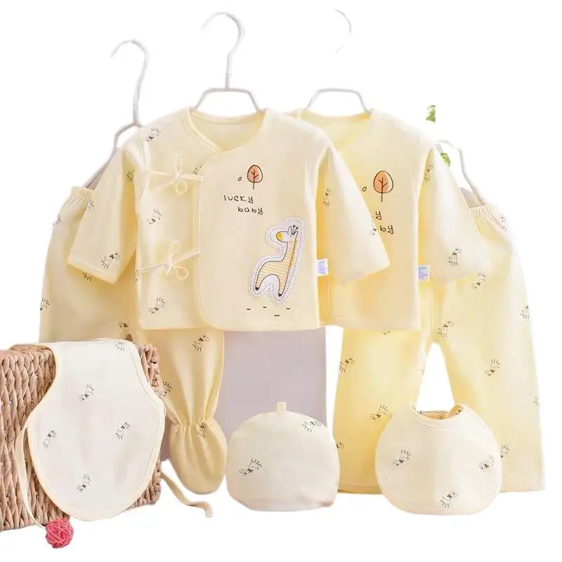 7Piece Spring Autumn Newborn Girls Clothes Boys Outfit Set Casual Cartoon Cute Cotton Long Sleeve Tops+Pants Baby Stuff